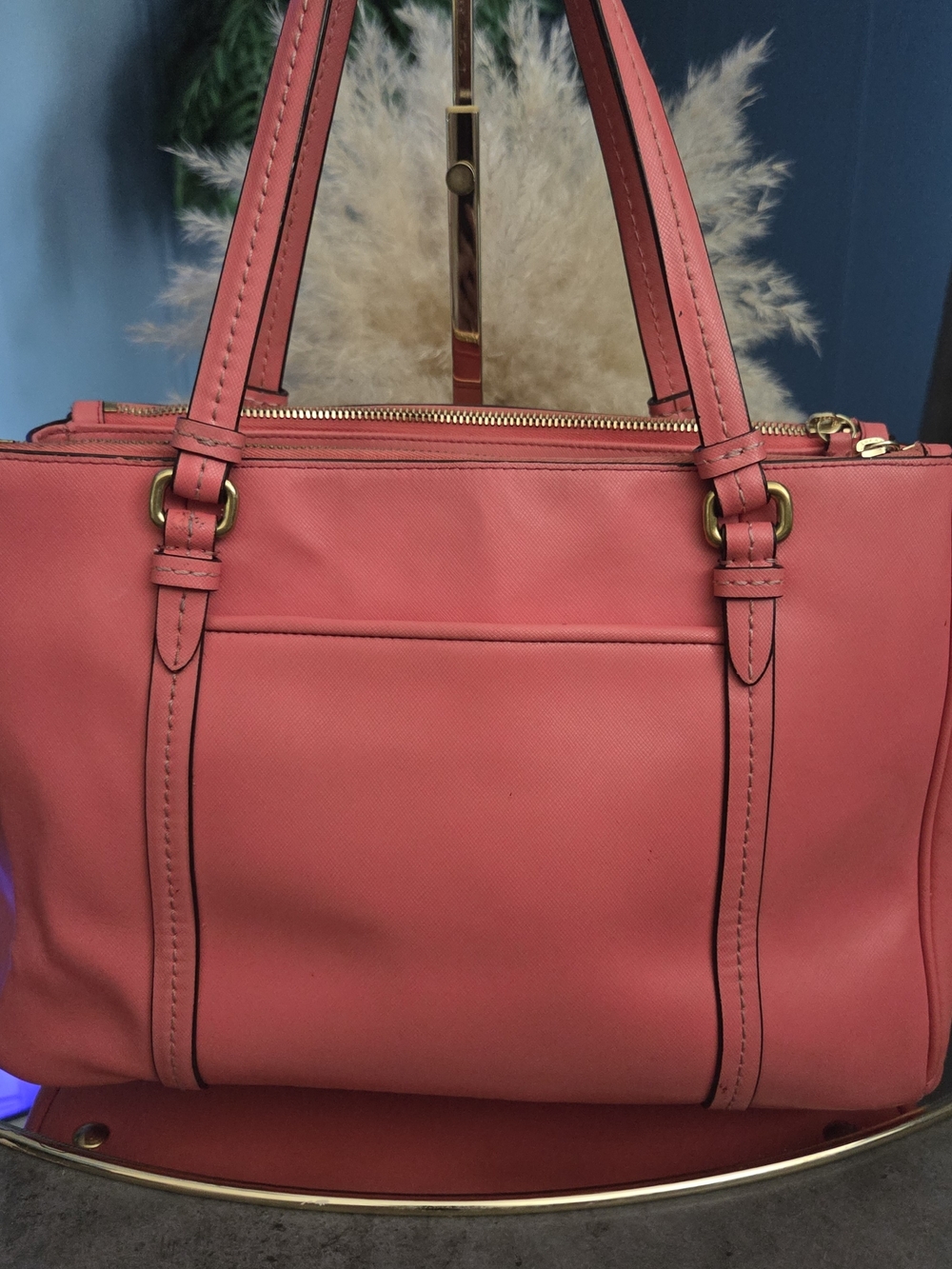 Coach Coral Pink Saffiano Leather Tote - Picture 3 of 17